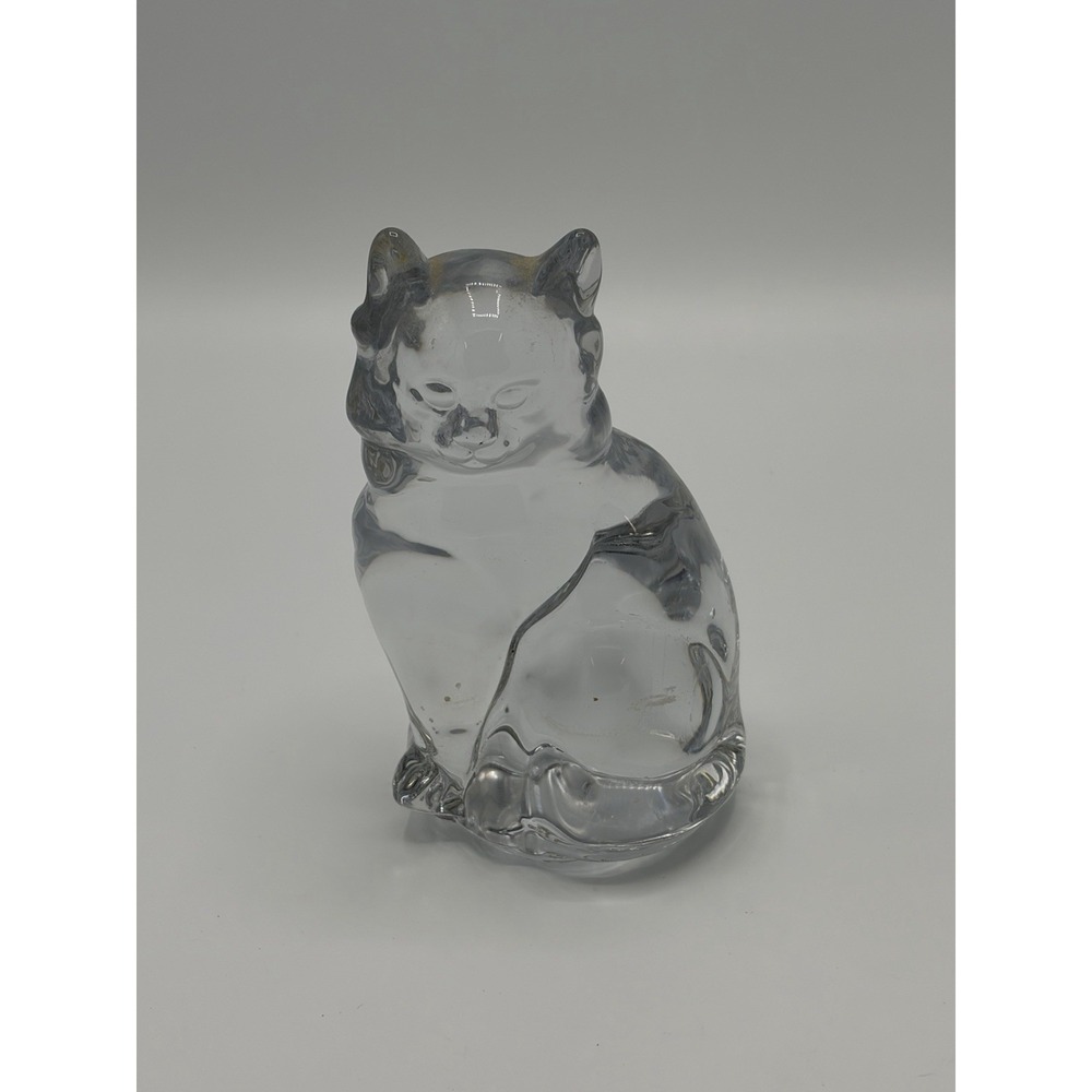 Vintage Glass Cat Figurine‎ Crystal Glass 5" Animal Art